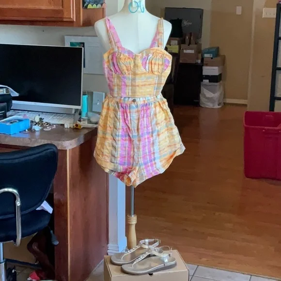 NWOT Free People Pink and Orange Cropped Corset Short Set in Size 4 - Picture 3 of 16